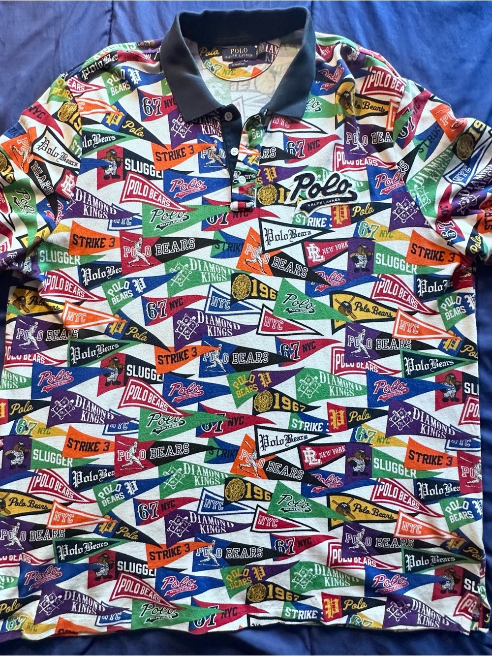 Ralph Lauren Navy-Collar Multicolor Pennant Polo Shirt
